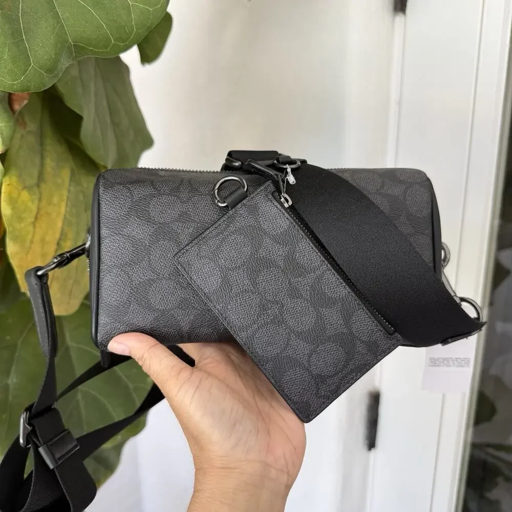 NWT Coach CV762 Axel Crossbody Bag In Signature Canvas Smooth Calf Leather $398